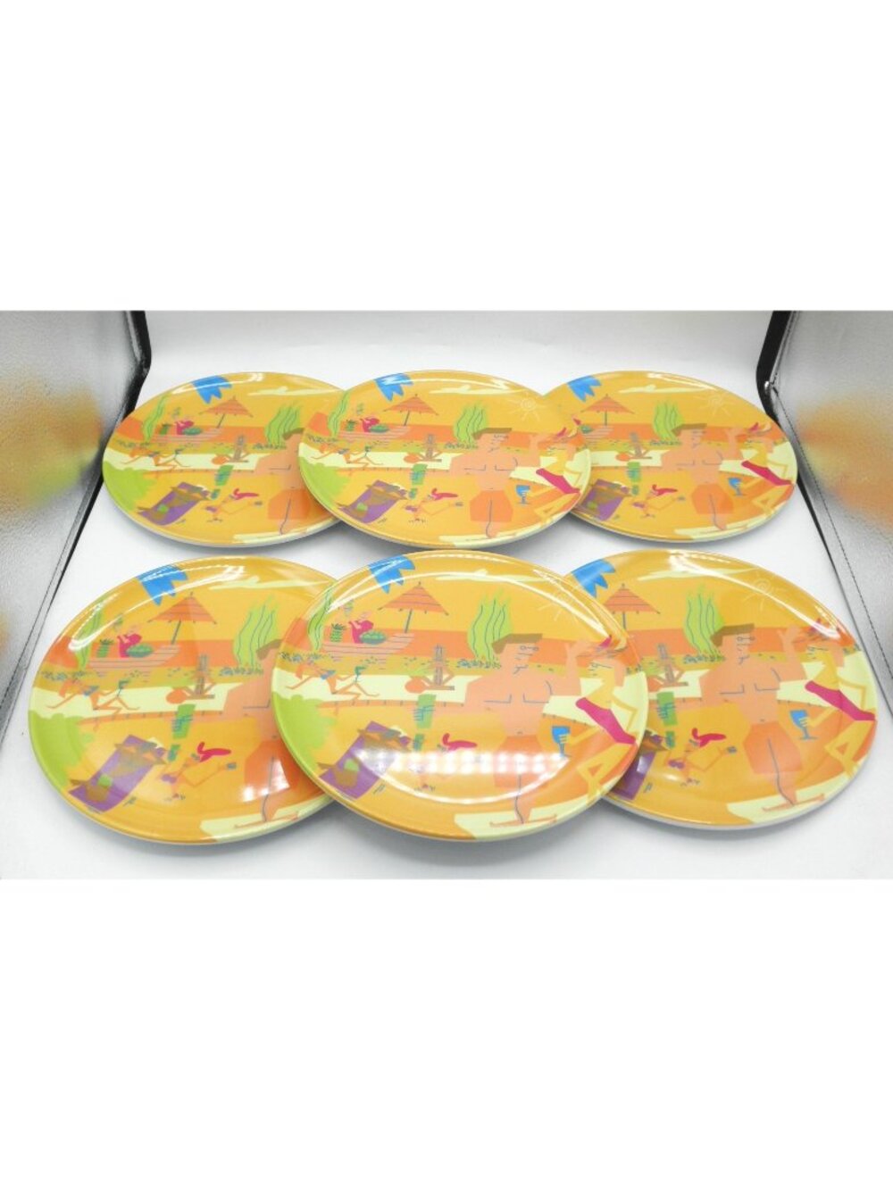 HOME 9 Inch Melamine Salad Plates Poolside Party 2005 Set of 6 Patio Picnic